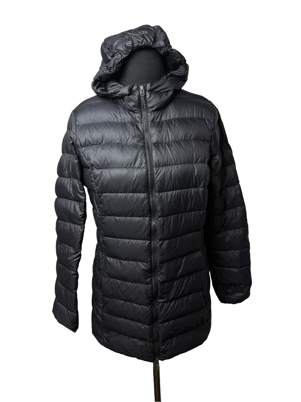 Eddie Bauer Packable Hooded Jacket Black Down Light Compressible Travel Puffer - Picture 2 of 12